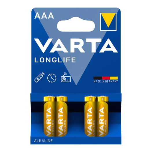S.Of. Pile Alkaline Varta Aaa - Lr03 Longlife (EMBALLAGE 4 Unit) Ø10,5x44,5mm