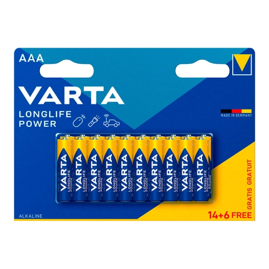 Pile Varta Longlife Power AAA - Lr03 (EMBALLAGE 14+6 Unit) Ø10,5x44,5mm
