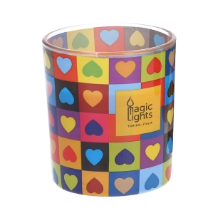Bougie En Verre Pop Art Ø7.5cm H8.4cm Coeurs Magic Lights