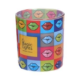 Bougie En Verre Pop Art Ø7.5cm H8.4cm Lèvres Magic Lights