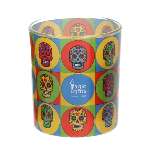 Bougie En Verre Pop Art Ø7.5cm H8.4cm Skull Magic Lights.