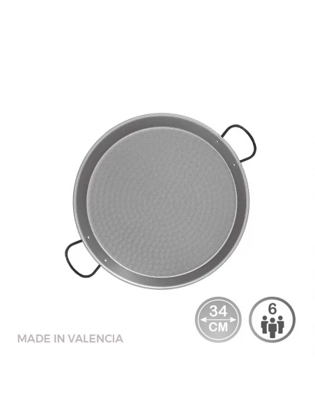 Poêle À Paella Traditionnelle En Acier Puli Ø34cm (6 Personnes). Vaello