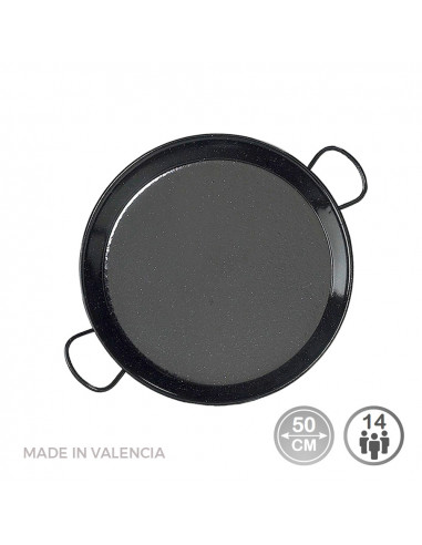 Poêle À Paella Traditionnelle En Acier Émaillé Ø50cm (14 Personnes). Vaello