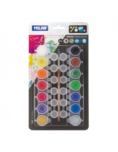 Blister 14 Pots Gouache 5ml + 12 Pots A Melange Et Pinceau Milan.