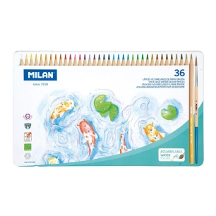 Boite Metallique 36 Crayons Aquarelle De Couleur Mine Epaisseur Ø3,5mm Hexagonal + Brosse Milan