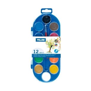 Etui De 12 Pastilles D'aquarelle 30mm Avec Pinceau Milan.