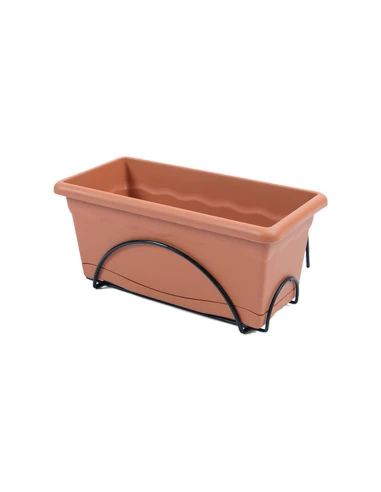 Jardinière Avec Plaque Intégrée 50x20cm + Support Métallique. Couleur Terracota