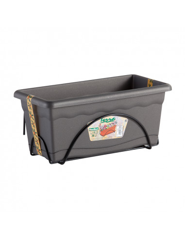 Jardinière Avec Plaque Intégrée 50x20cm + Support Métallique. Couleur Anthracite