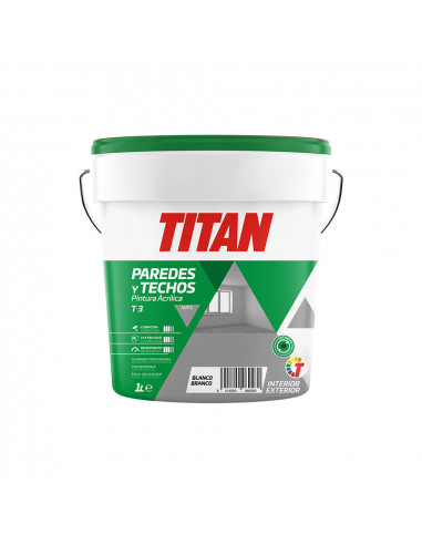 Peinture Acrylique Pour La Décoration Des Murs Et Des Plafonds T-3 Blanco.Mat 1l Titan 123000301