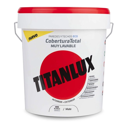 Peinture Plastique Lavable Intérieur-Extérieur Couverture Complète Blanc 15l Titanlux 06t100015