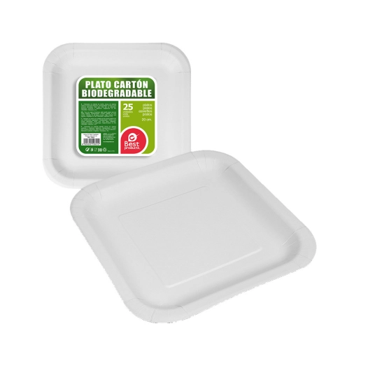 Pack De 25 Assiettes En Carton Carrées Blanches 20cm Best Products Green