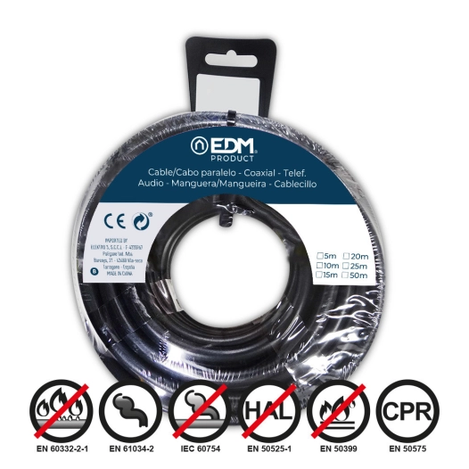 Bobine Fil Électrique Flexible 1,5mm Noir Sans Halogène 20m