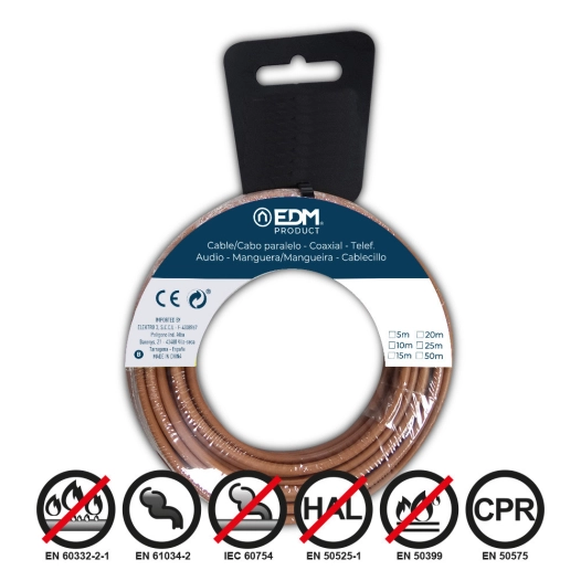 Bobine Fil Électrique Flexible 2,5mm Marron Sans Halogène 10m
