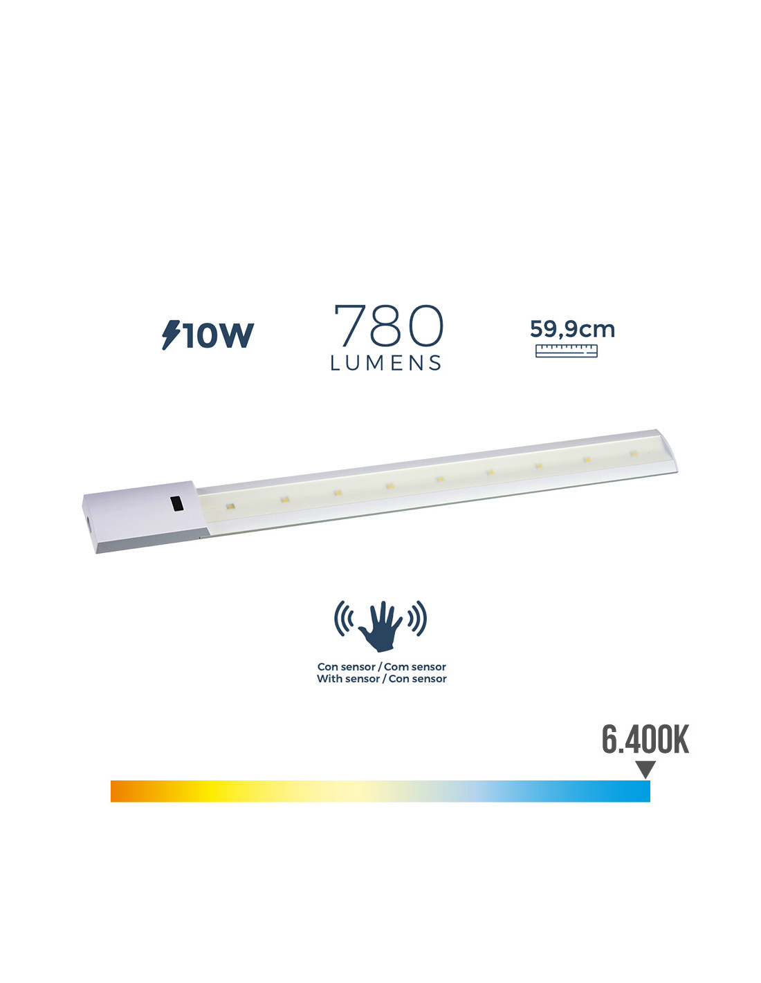 Reglette Led Avec Detecteur De Mouvement Réglette Led Avec Détecteur De Mouvement 10w 780lm 6400k Lumiere Froide 5,5x59,9cm Edm