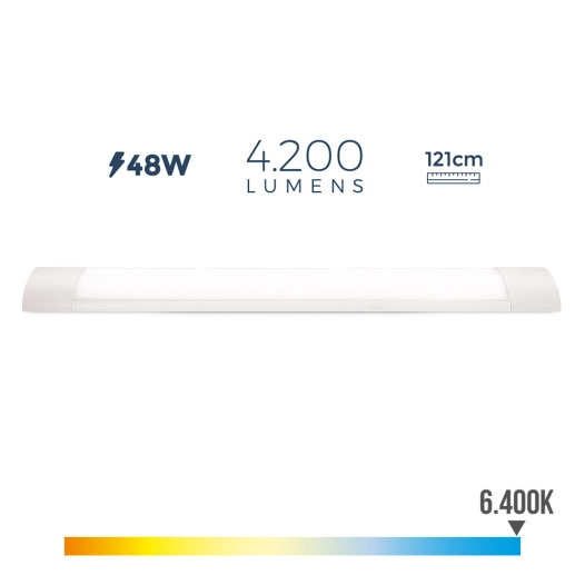 Réglette Électronique Led 48w 6400k Lumière Froide 4200lm 12x121x3,1cm Edm