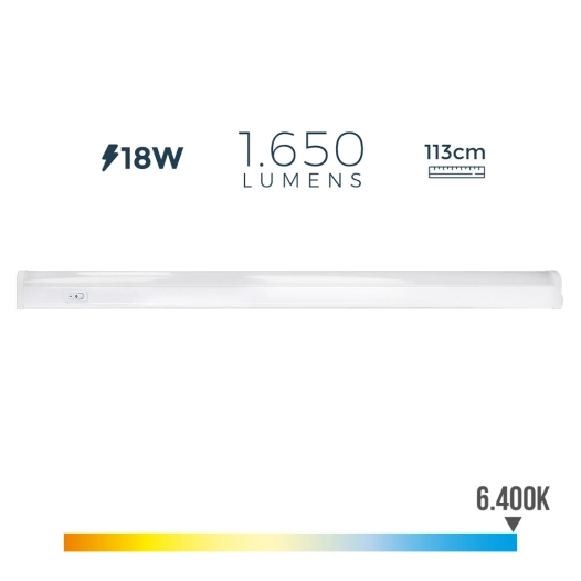 Réglette Led Électronique 18w 1650lm 6400k Lumiere Froide 3,6x113,8x3cm Edm