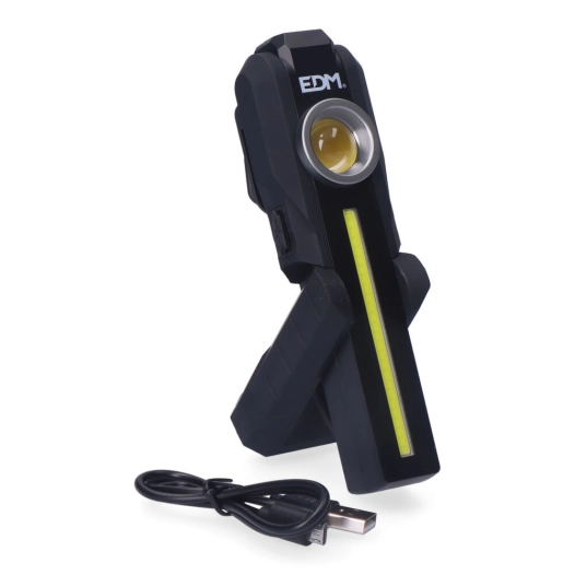 Lampe De Poche Led Cob Ronde 200lm + Cob Avant 200lm + Spot Supérieur 50lm.Edm