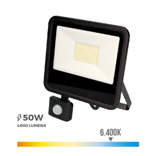 Projecteur Led 50w 4000lm 6400k Lumière Froide Avec Capteur De Présence 23,8x4,5x19,2cm Edm