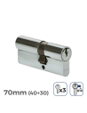 Cylindre De Porte À Nickel 70mm (40+30MM) Largeur De Came R15 3 Clés Inclus Edm