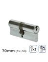 Cylindre De Porte À Nickel 70mm (35+35MM) Largeur De Came R15 Avec 3 Clés Inclus Edm
