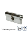 Cylindre De Porte À Nickel 70mm (35+35MM) Largeur De Came R15 Avec 5 Clés De Sécurité Inclus Edm