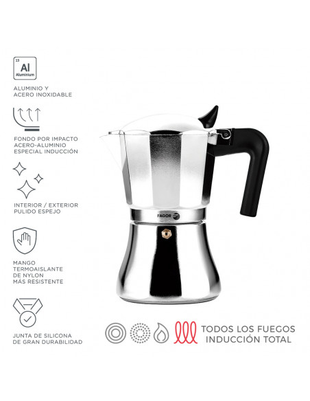 Cafetière Cupy 6 Tasses Cafetière italienne aluminium - FAGOR