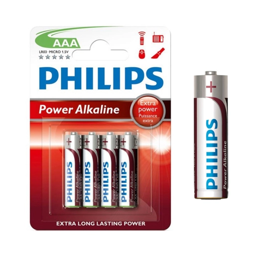 Pile Alkaline Philips Aaa - Lr03 1,5v (EMBALLAGE 4 Unit) Ø10,5x44,5mm