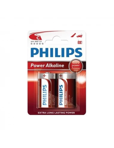 12 Pile Alkaline Philips C - Lr14 1,5v (EMBALLAGE 2 Unit) Ø26,2x50mm