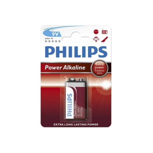 12 Pile Alkaline Philips 6lr61 9v (EMBALLAGE 1 Unit) 26,5x17,5x48,5mm