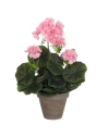 Géranium Artificiel Couleur Rose En Pot Plastique Gris