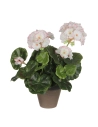 Géranium Artificiel Blanc Rose En Pot Plastique Gris