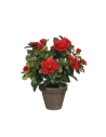 Azalea Artificielle Rouge En Pot Gris Ø11,5cmx27xø20cm
