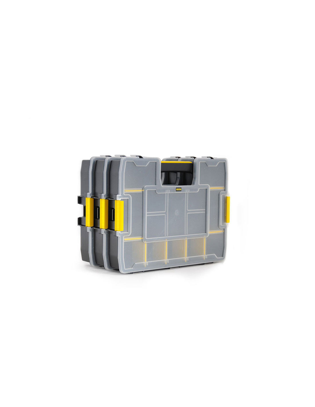 Organiseur Mobile Stanley Sortmaster Junior - 14 Compartiments Modulables - Couvercle Transparent - Noir/Jaune