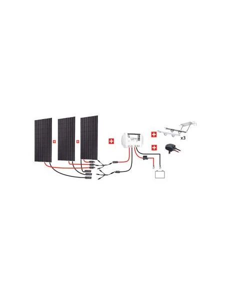 Kit Nautisme 3x300w - 12v/24v Panneau Monocristallin- Mppt Support Portique - KIT NAUTISME 900W