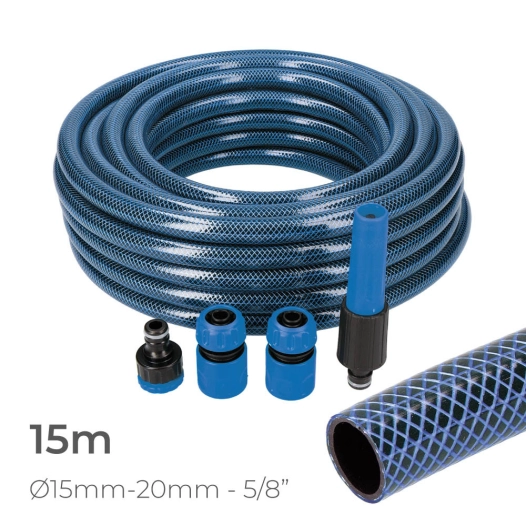 Kit Tuyau D'Arrosage Bleu Interior Ø15Mm Exterior Ø25Mm (5/8'') Rouleau 15M Avec Accessoires Edm