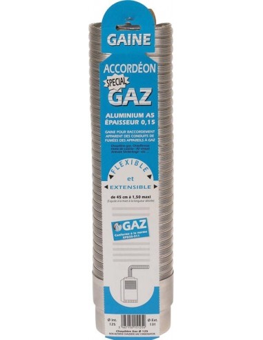 Gaine accordéon gaz extensible aluminium lg 0,45 m à 1,50 m diam 111/116  