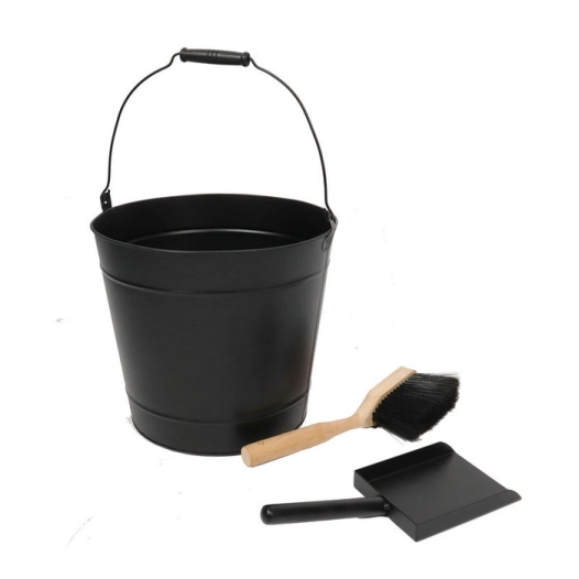 set seau a cendre acier noir