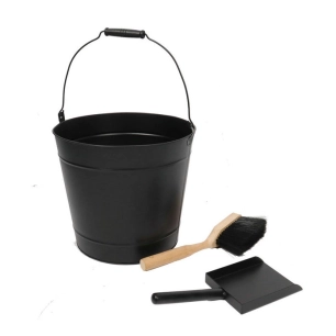set seau a cendre acier noir