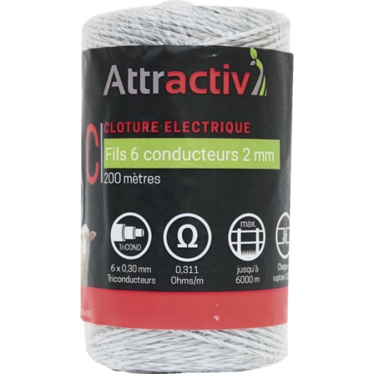 Fil 6 Conducteurs Tricond Ø 0,3 Mm Blanc/Rouge, Bobine 200m