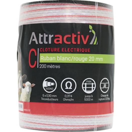 Ruban Blanc/Rouge 20 Mm 5 Conducteurs Tricond, Bobine 200m