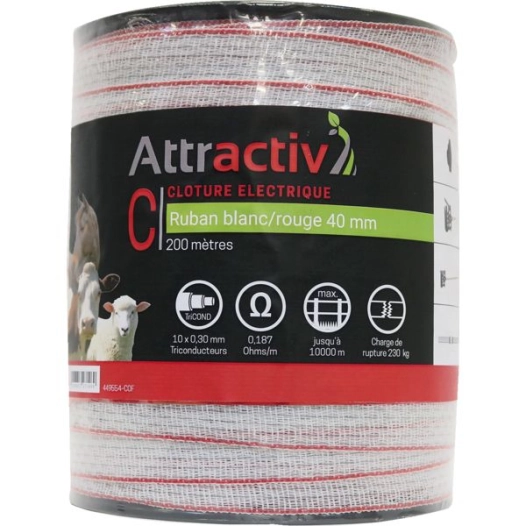 Ruban Blanc/Rouge 40 Mm 10 Conducteurs Tricond, Bobine 200m