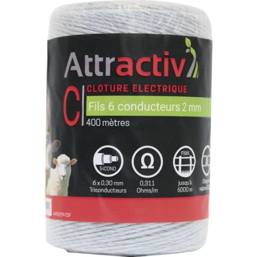 Fil 6 Conducteurs Tricond Ø 0,3 Mm Blanc/Rouge, Bobine 400m