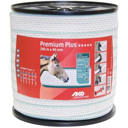 Ruban Premium Plus Blanc/Vert 40 Mm 10 Conducteurs, Bobine 200 M