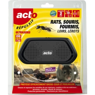 Répulsif Ultrasons Rat Souris Répulsif Ultrasons Ip44 - Rats - Souri S - Fourmis - Blister De 1 Émetteur Pour 80m + 1 Câble Micr