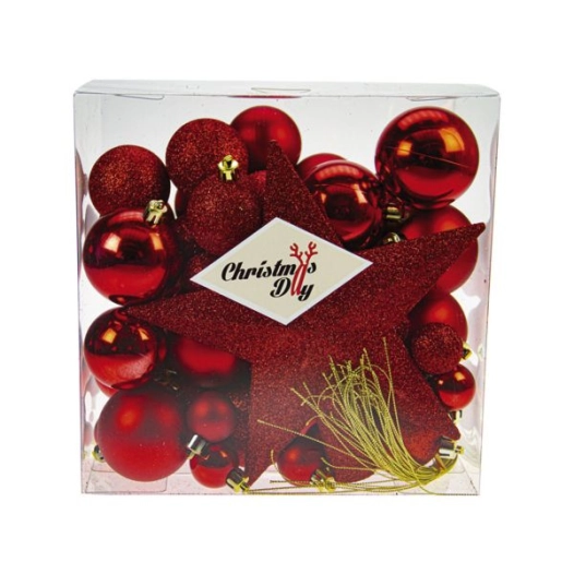 Coffret 50 Boules D6cm + 1 Cimier Etoile Rouge