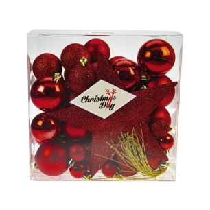Coffret 50 Boules D6cm + 1 Cimier Etoile Rouge