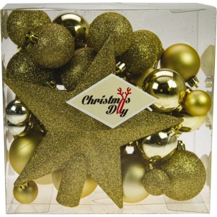 Coffret 50 Boules D6cm + 1 Cimier Etoile Or