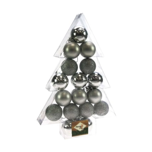 Coffret Sapin 17 Boules Argent D5cm- Finit Brilliant/Mat/Pailleté- Bo Ite Pvc