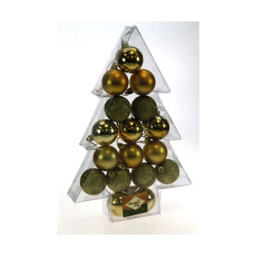 Coffret Sapin 17 Boules Or D5cm- Finit Brilliant/Mat/Pailleté- Boite Pvc