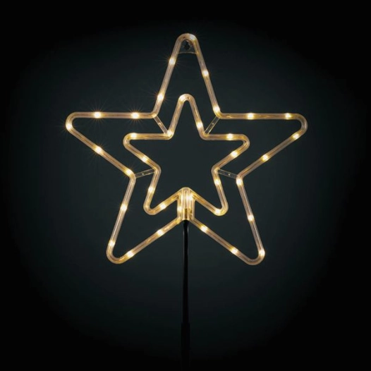 Etoile Lumineuse - Dim 56x25cm - 48 Leds Blanc Chaud - Timer 6h On / 1 8h Off - Stick Fourn